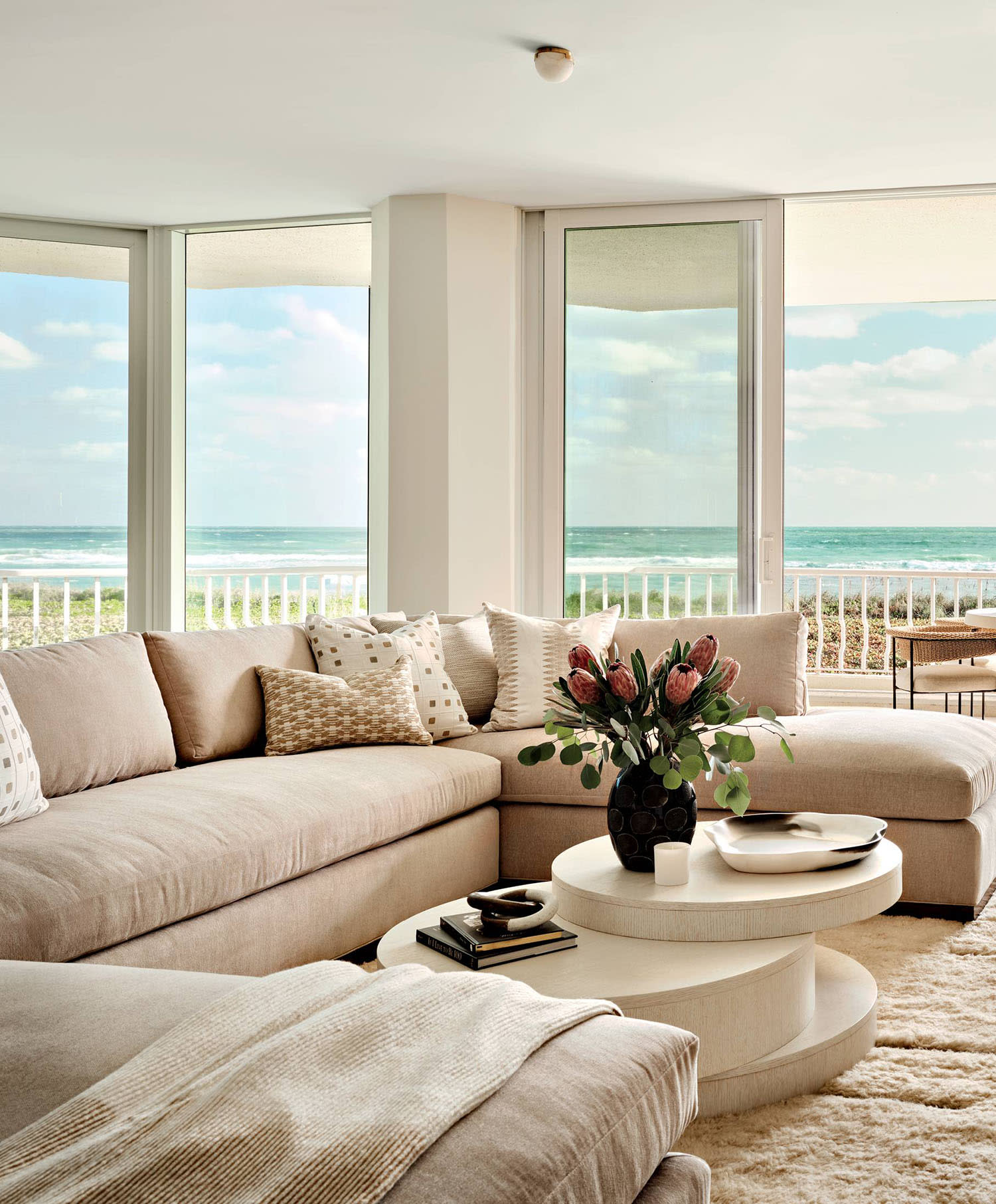 contemporary bright living room with a patio outside