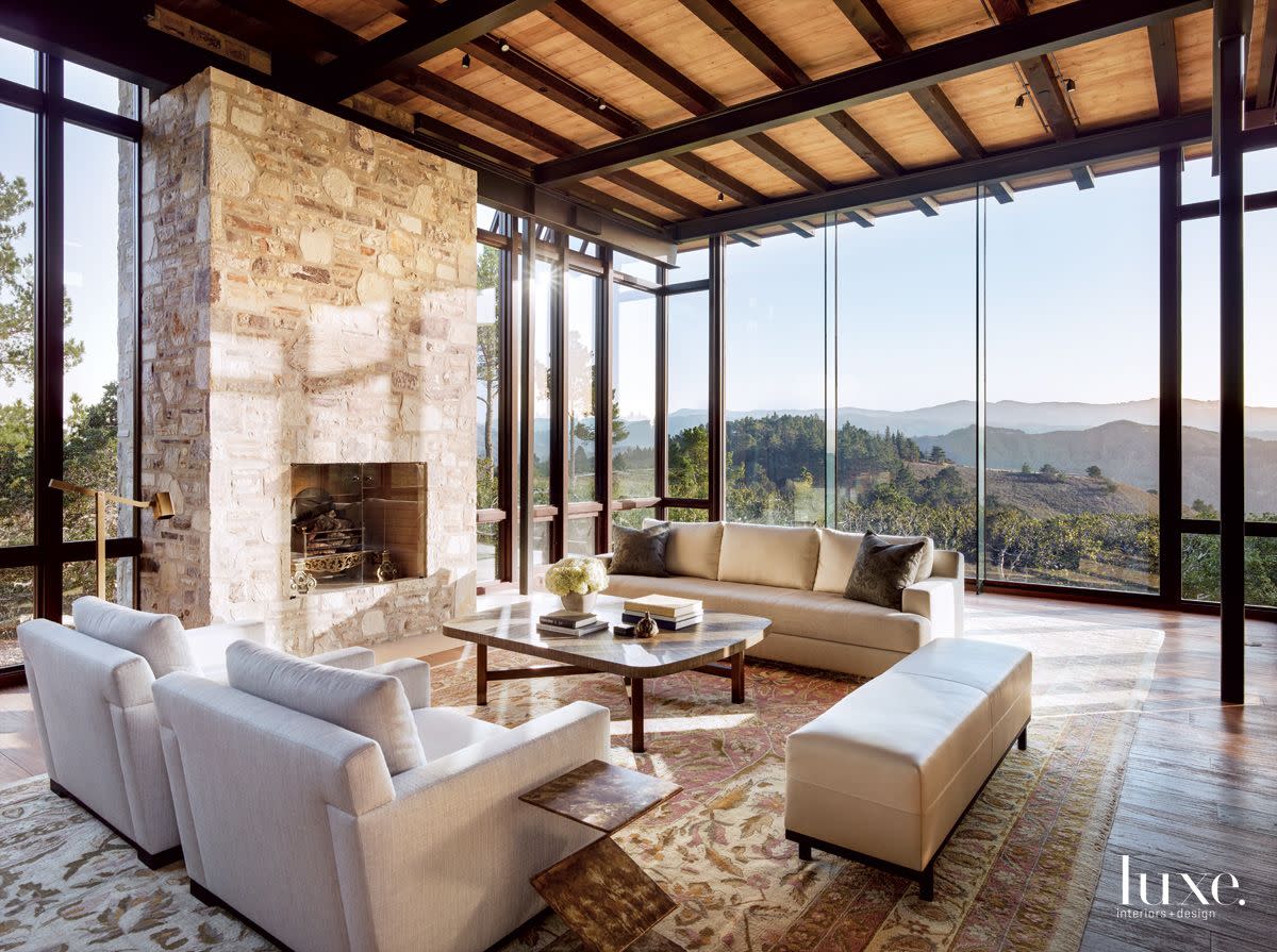 Contemporary Neutral Living Area with Mountain Views | Luxe Interiors ...