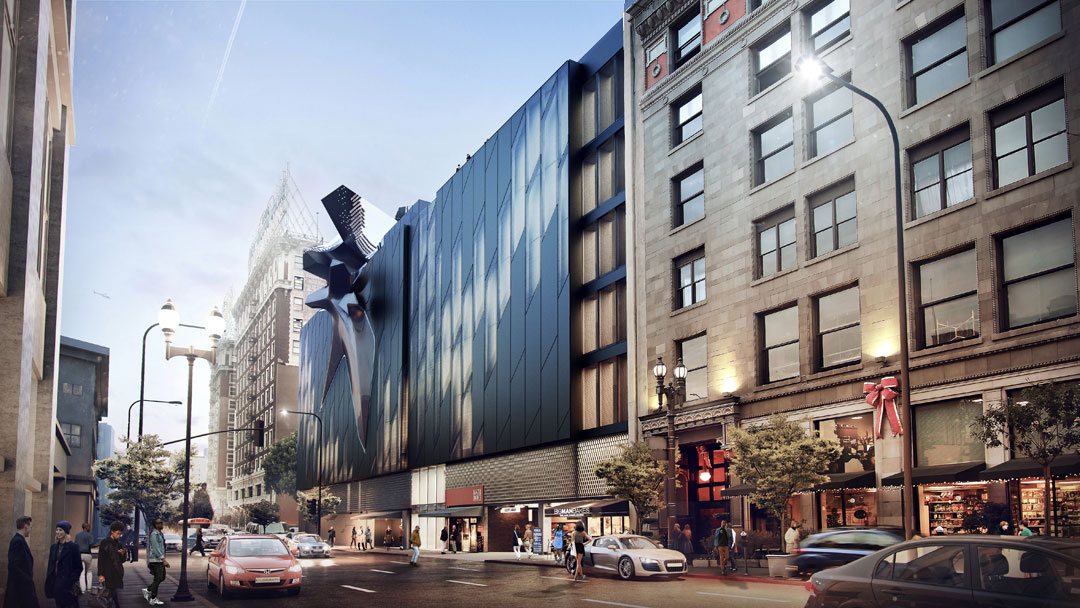 A rendering of downtown's Main Museum of Los Angeles Art, by Tom Wiscombe Architecture, that is scheduled for completion next year.