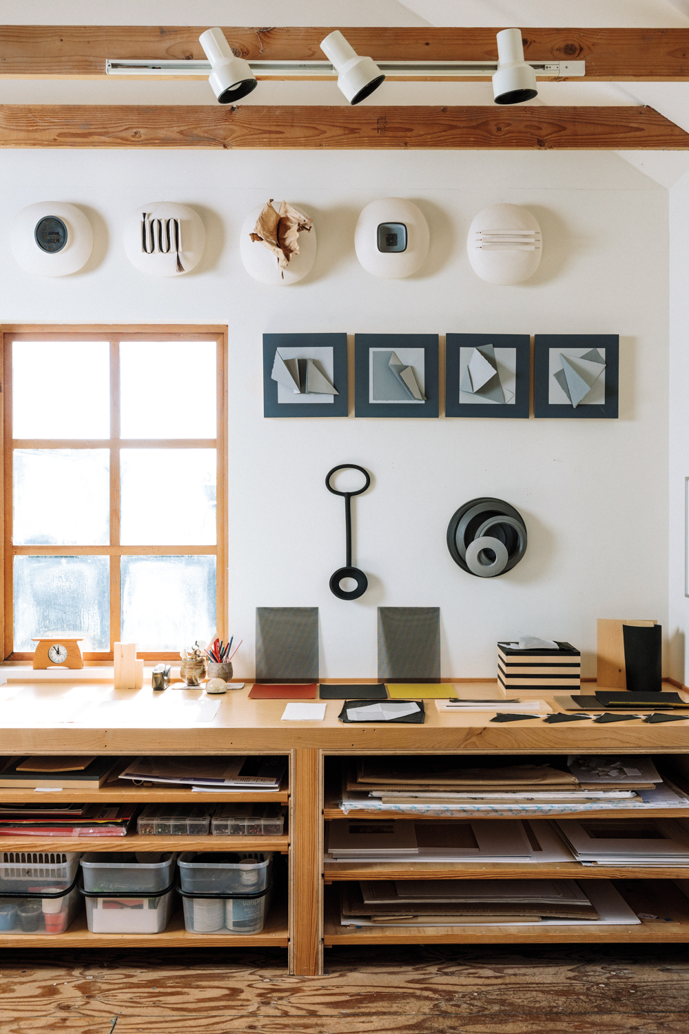 Anne Hirondelle's studio with her artwork lining the walls