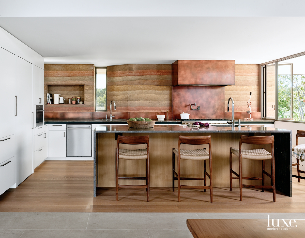 modern brown kitchen white cabinetry