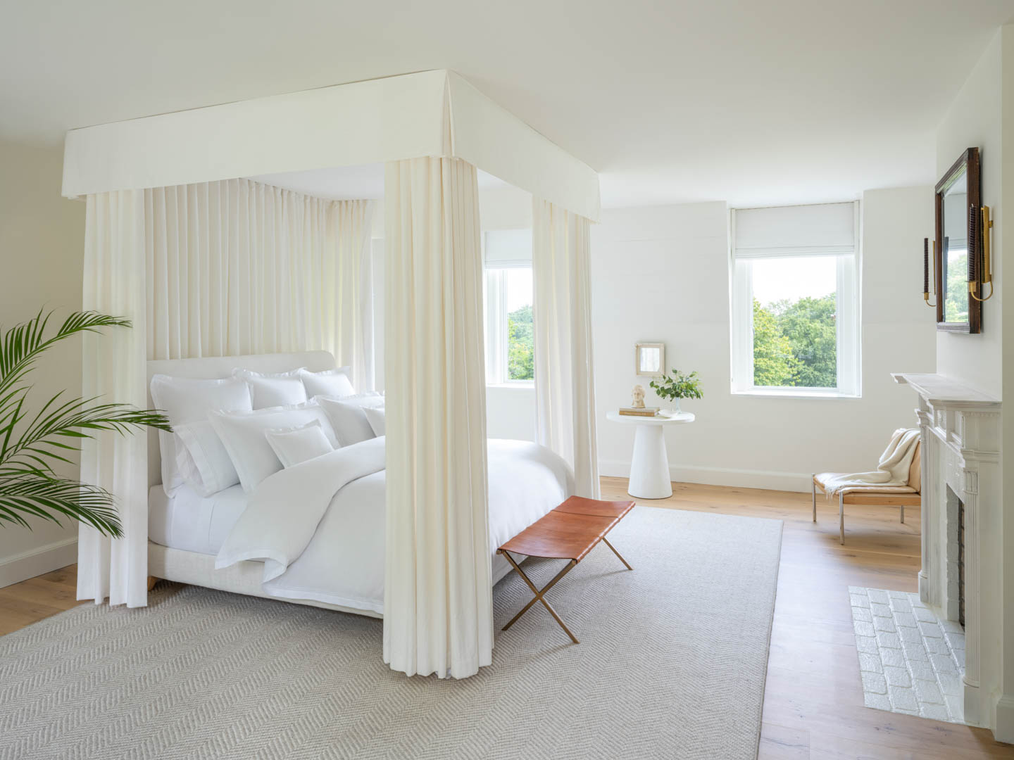 white bedroom featuring Scandia Home's Lucea Sea Island collection