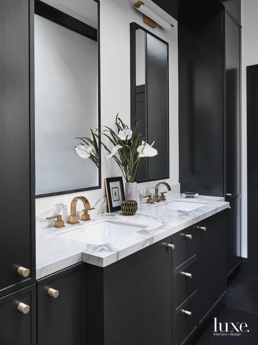 bronze and brass finishes master bathroom vanity