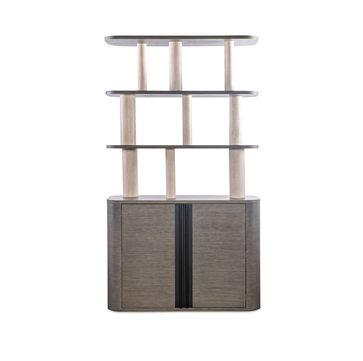 A piece of furniture with tiered open shelving for displaying items.