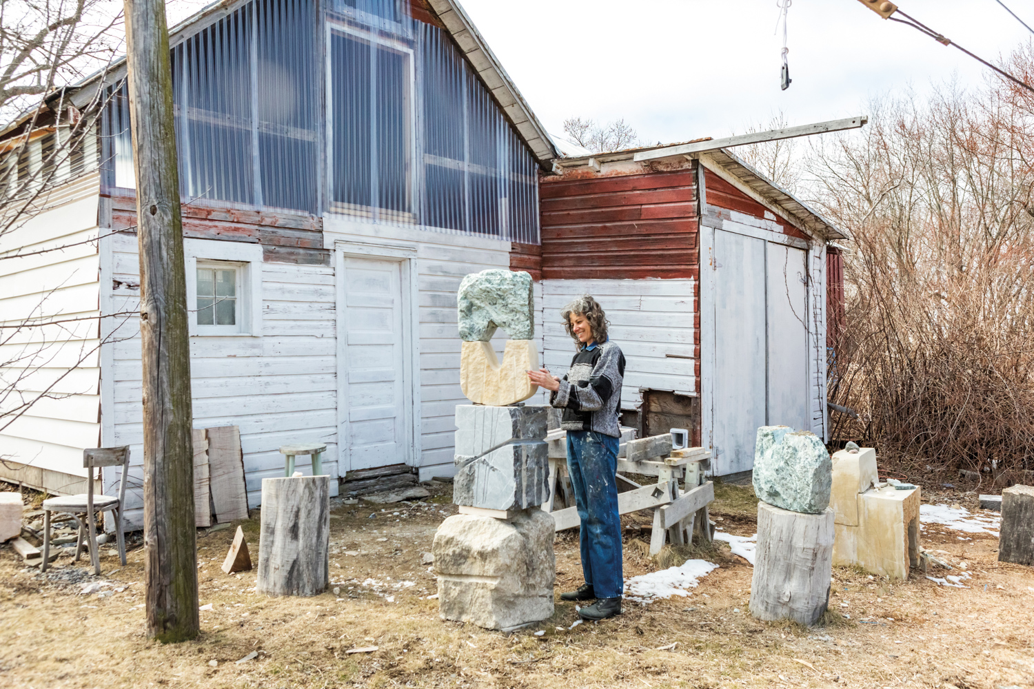 sculptor nadia yaron creates stone totems