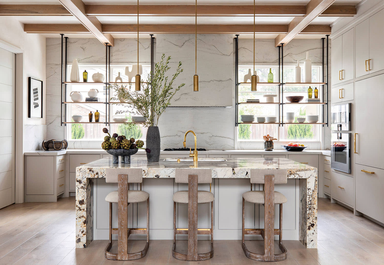 contemporary kitchen with a waterfall island
