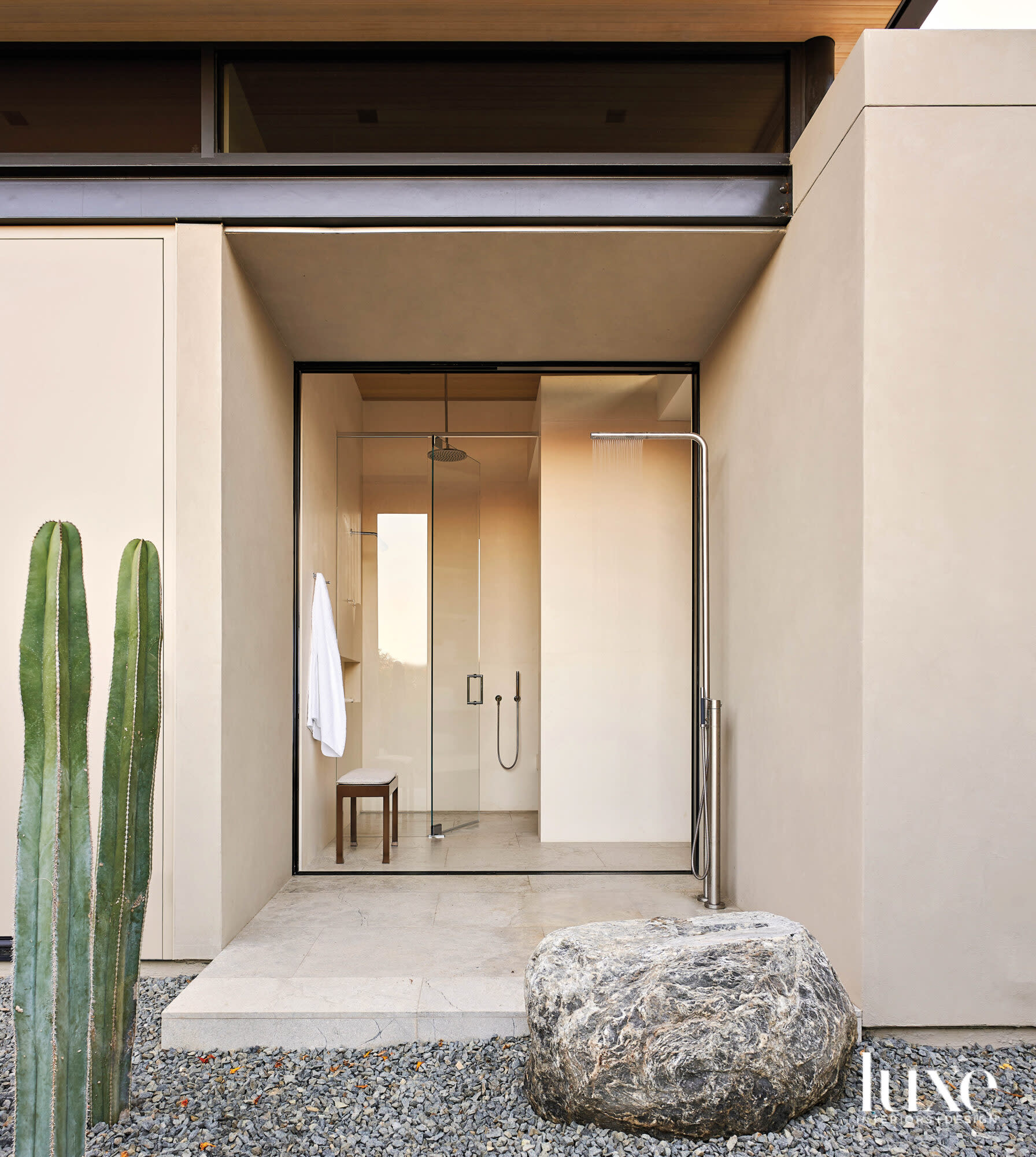 Bathroom with adjacent outdoor shower