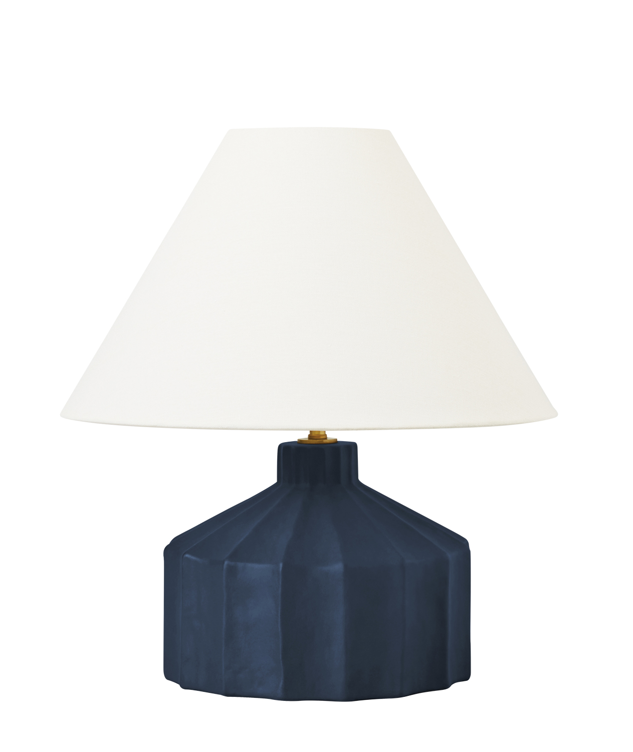 navy-based table lamp with white shade