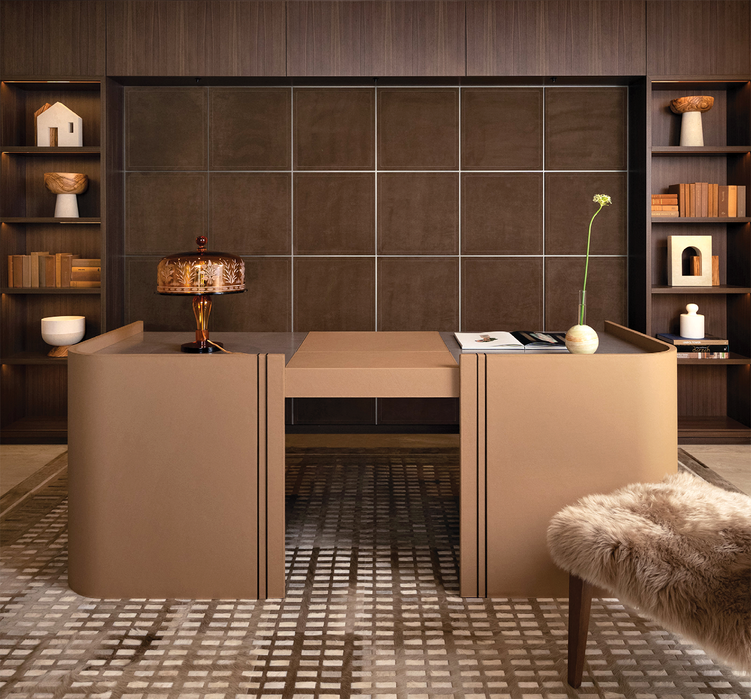 sleek brown desk from the Rottet Studio x Turri collection