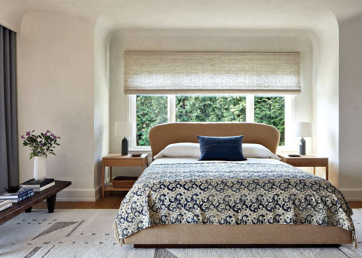 contemporary bedroom with an inset niche for the bed