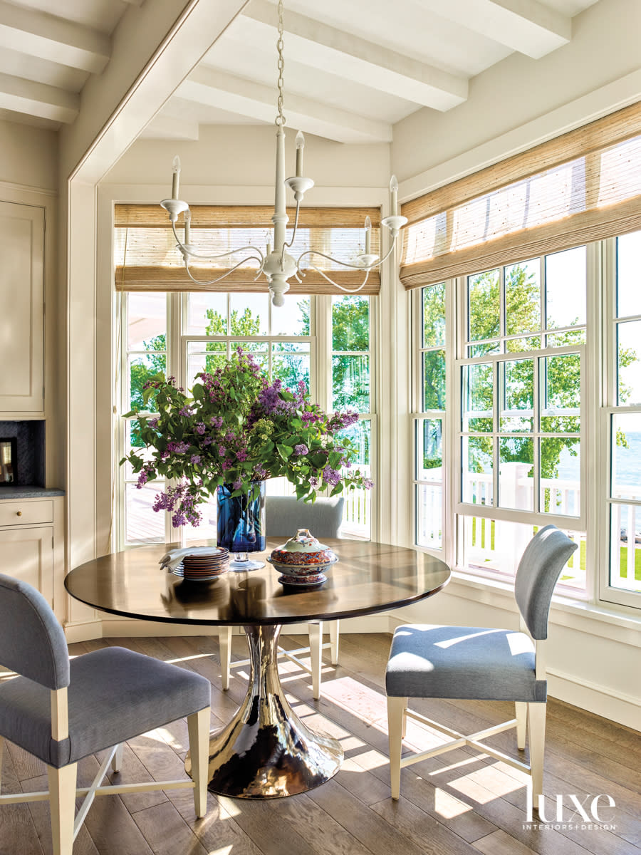 A breakfast nook that looks out on Lake Michigan.
