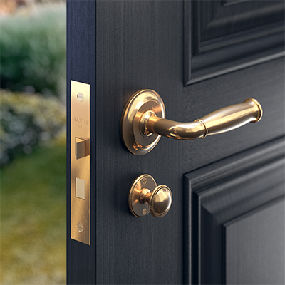 SA Baxter black door with brass hardware