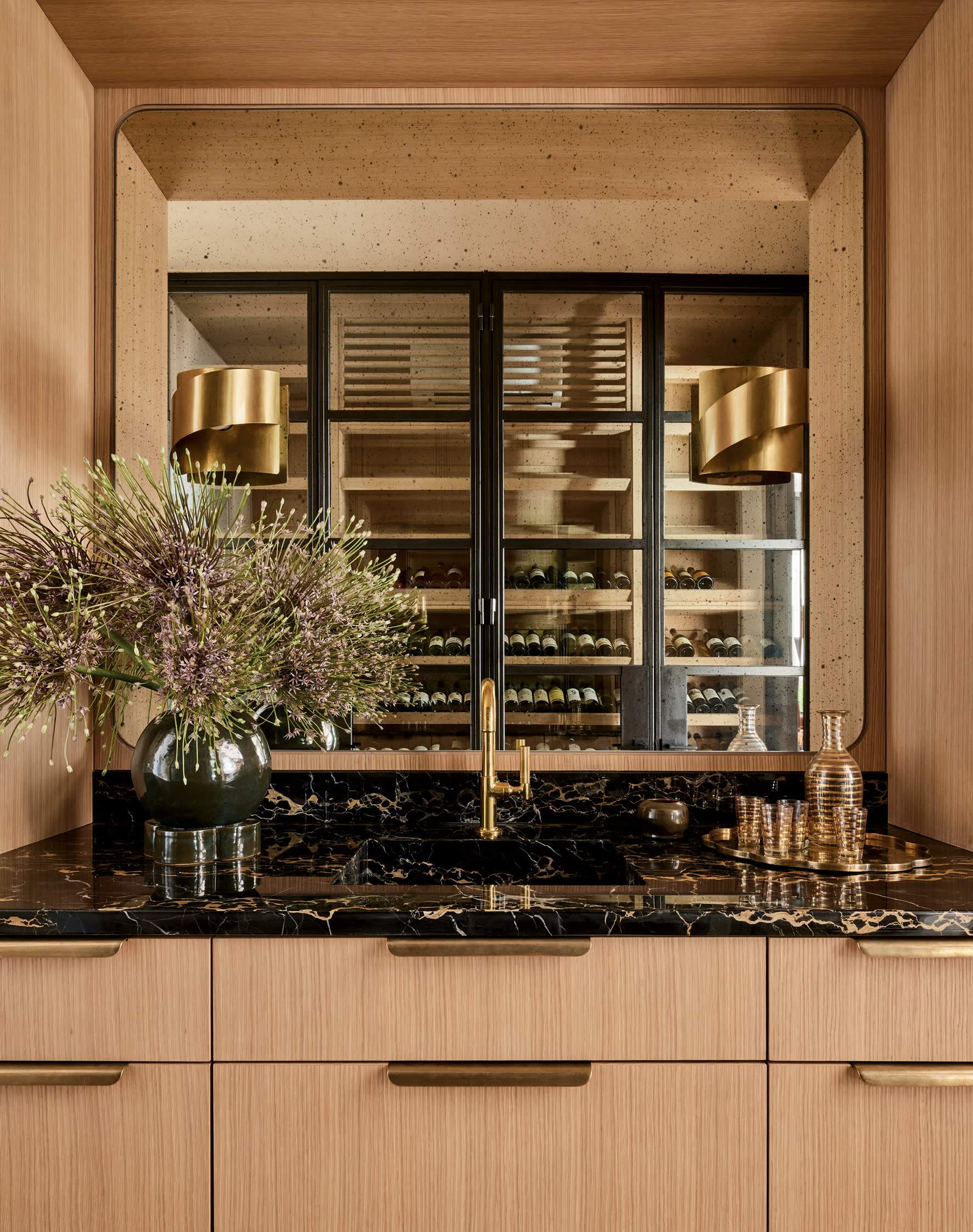 bar with black marble countertops