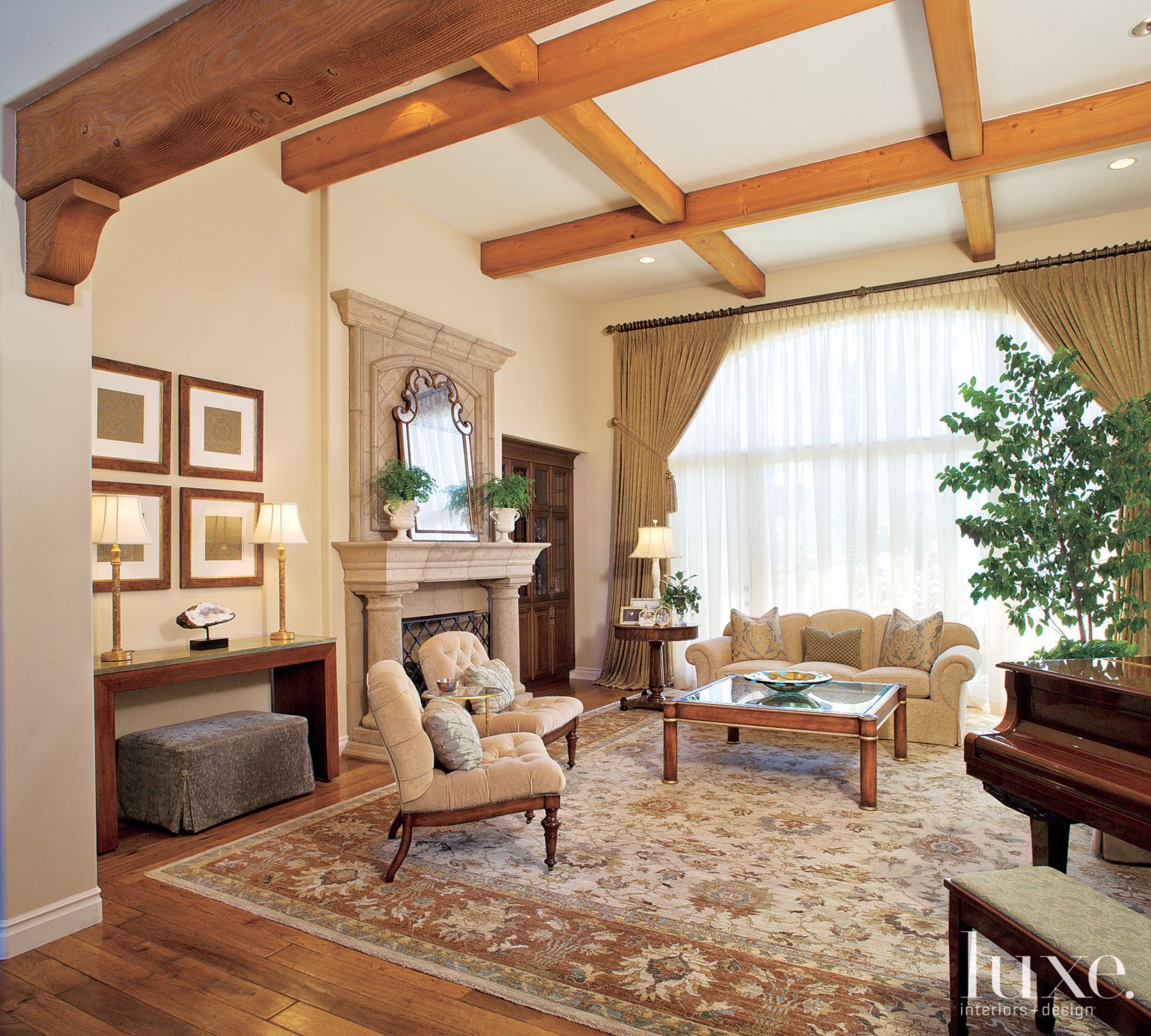 Cream Old-World Living Room | LUXE Interiors + Design, image size:1600x1440
