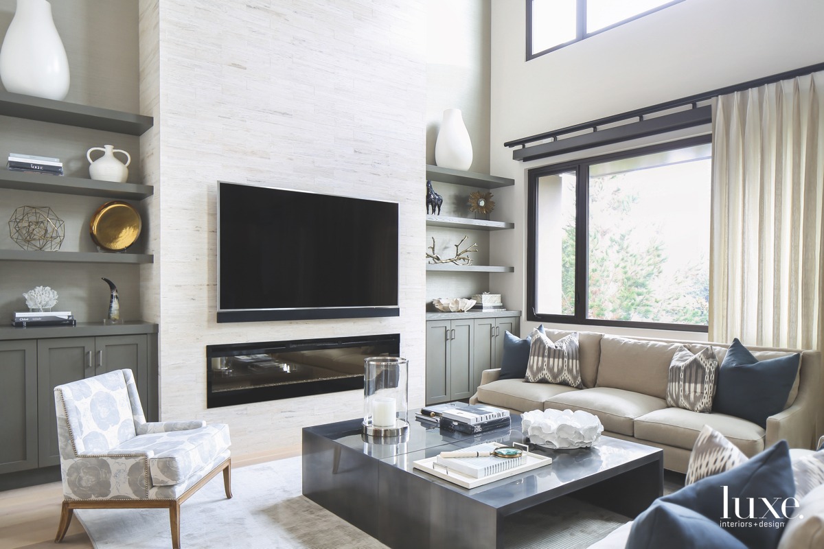 contemporary neutral living room gray white accents