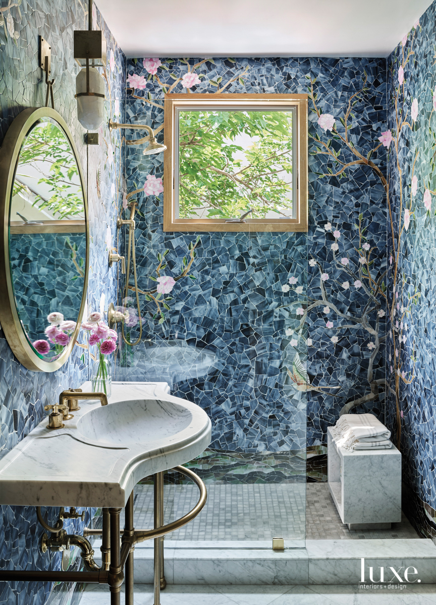 floral tile mural bathroom shower