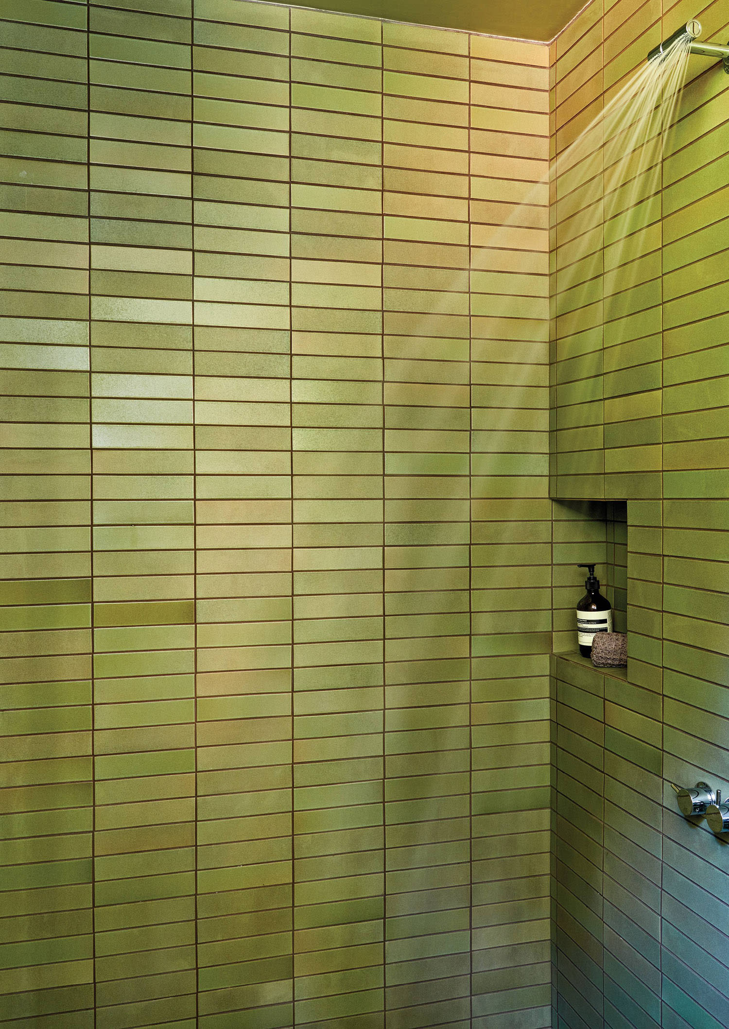 green tile pool cabana shower