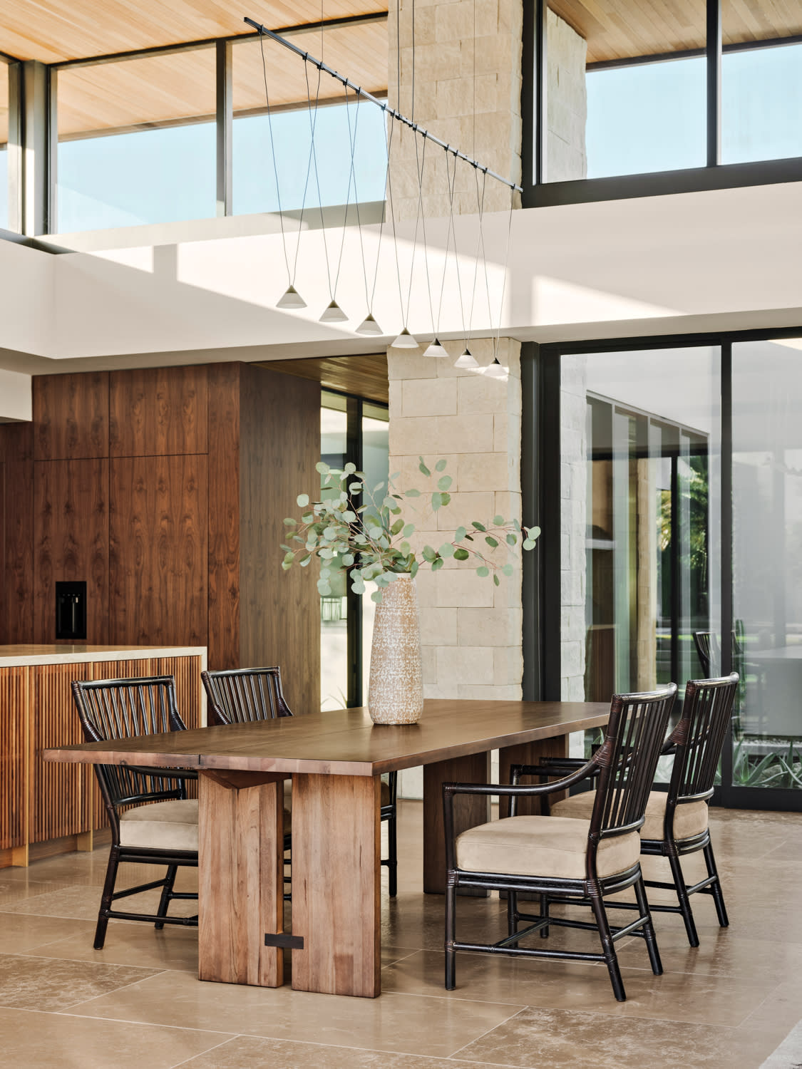 brightly lit contemporary open concept dining room 