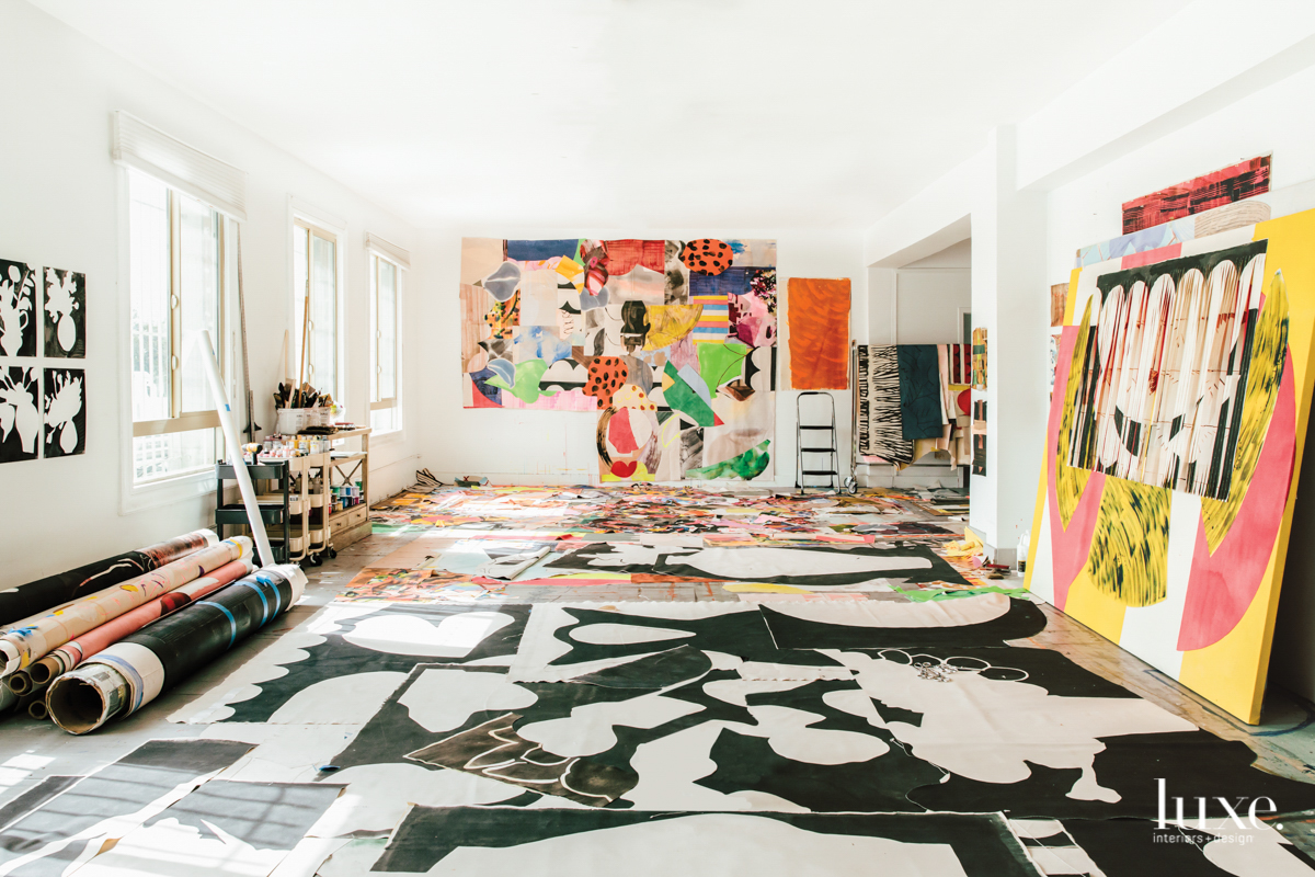both completed and on-going artworks inside the studio