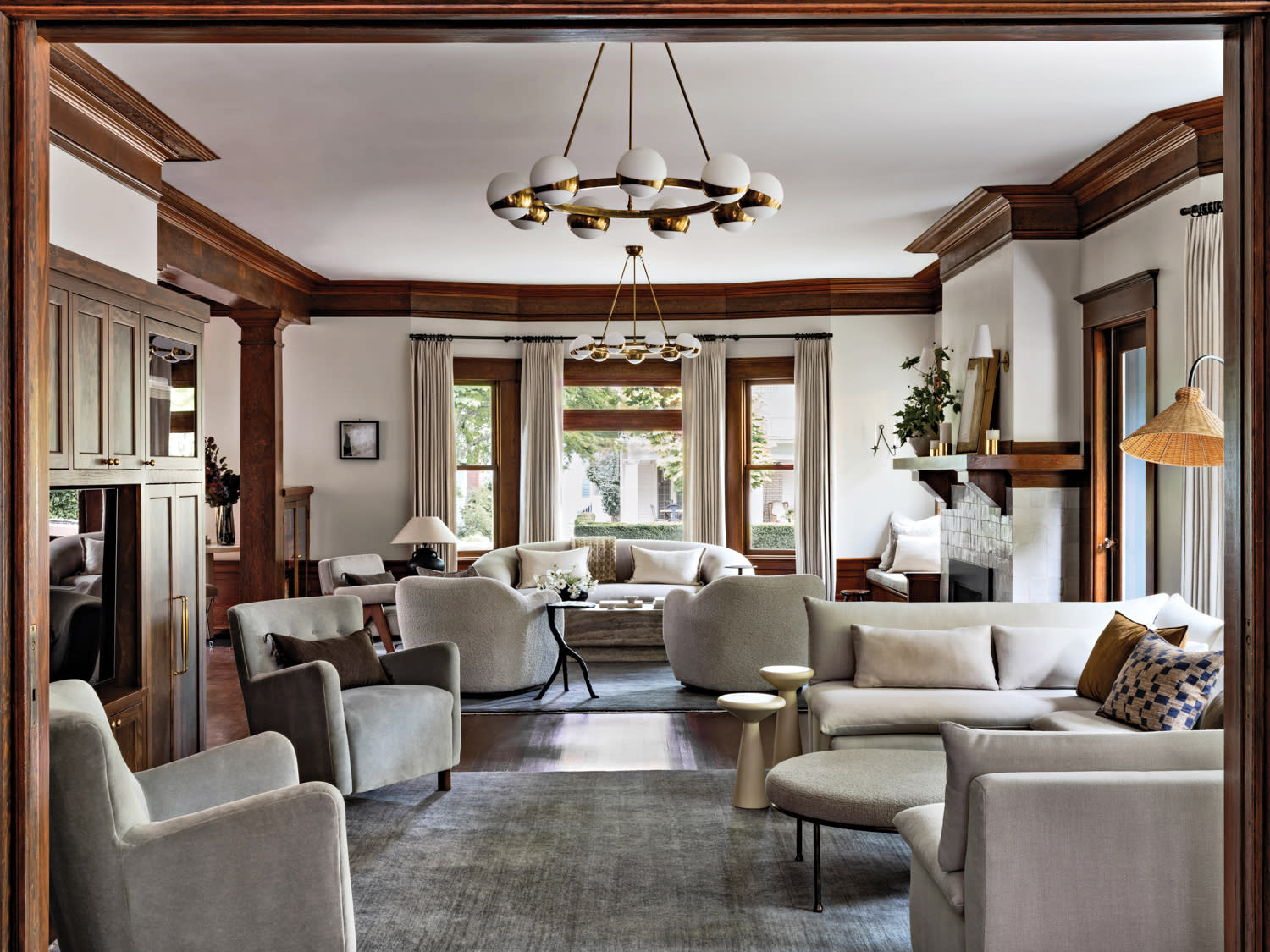 traditional living room with wood accents