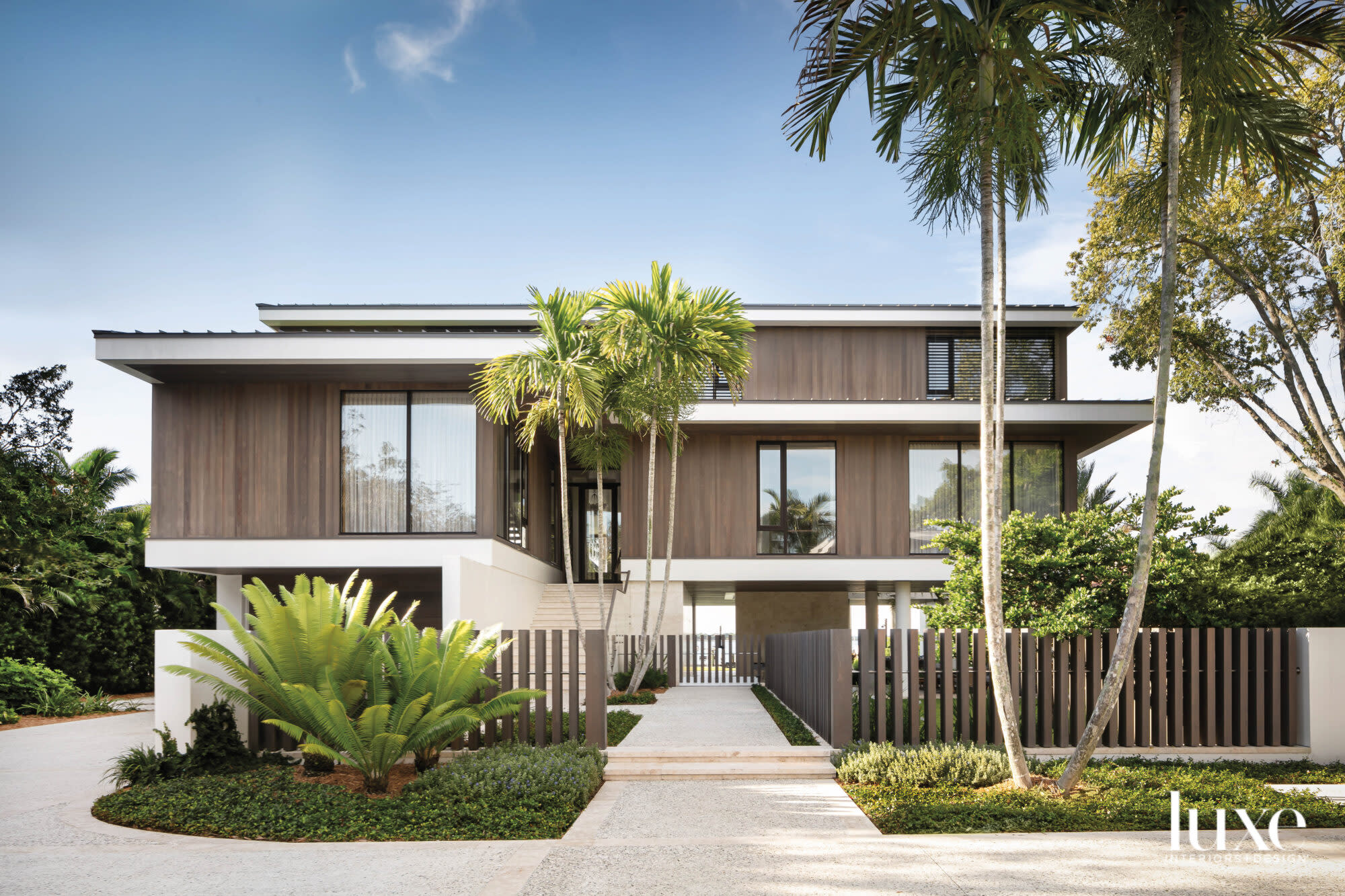 Exterior of bayfront home with sinker cypress siding.