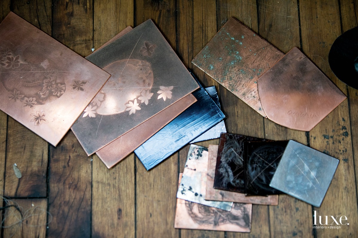 For an upcoming series, the artist will strip the coatings off copper etching plates by local printmaking artist Raeleen Kao and recycle them into sculptural copper forms.