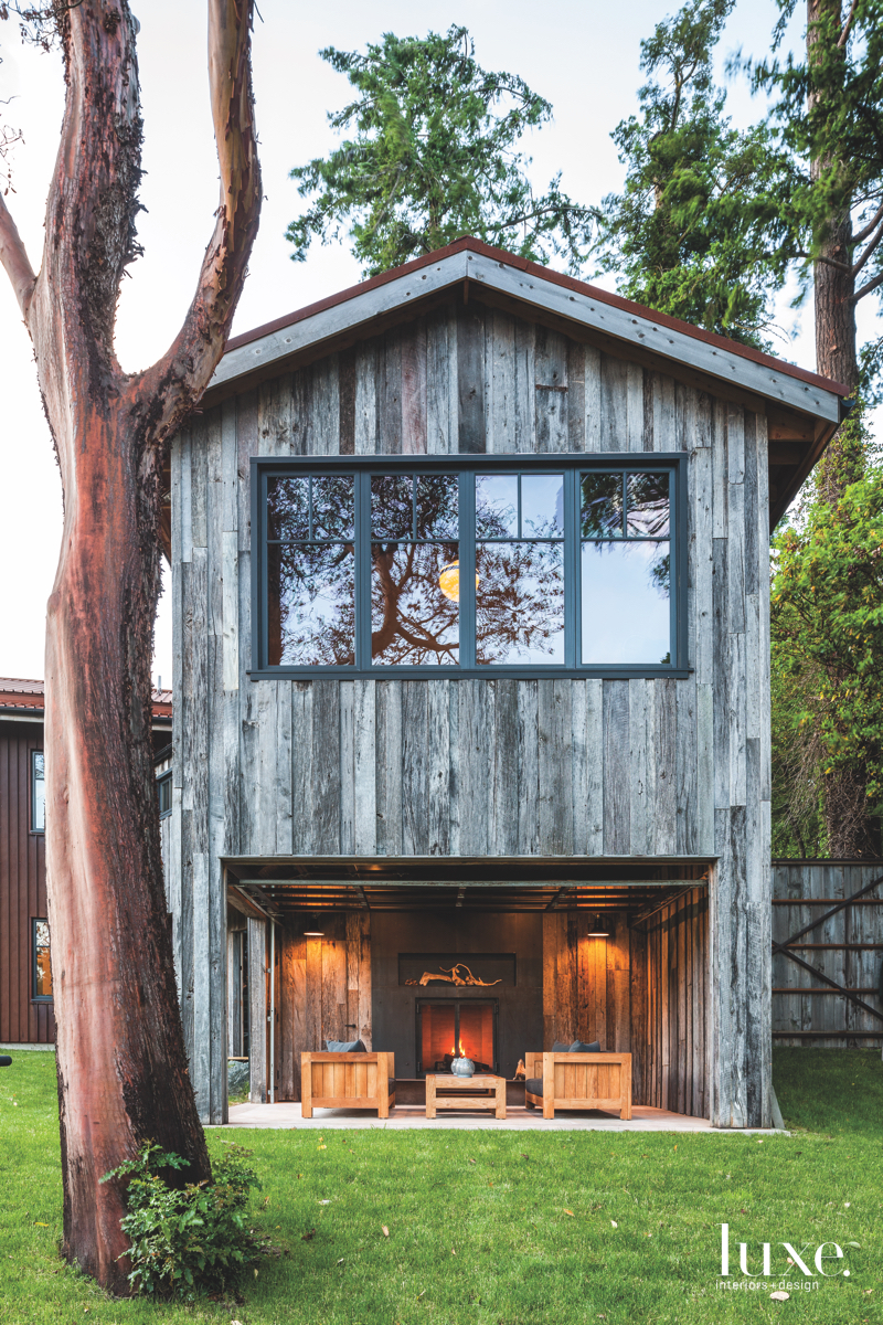 rustic outdoor sitting area covered room fireplace san juan