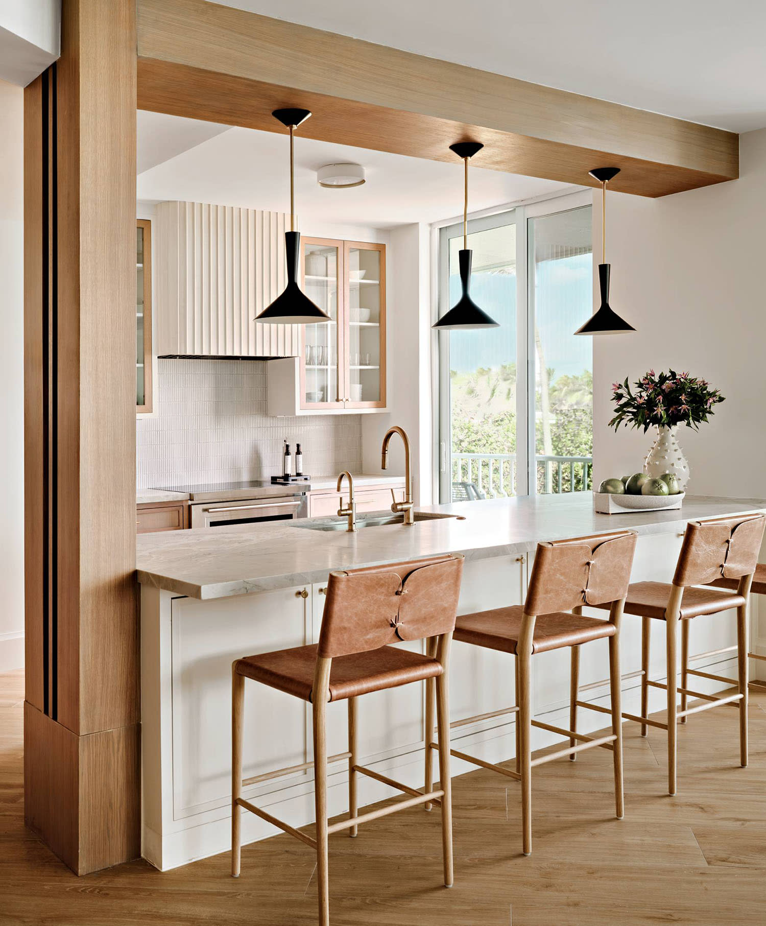 white and brown coastal kitchen in a South Florida home