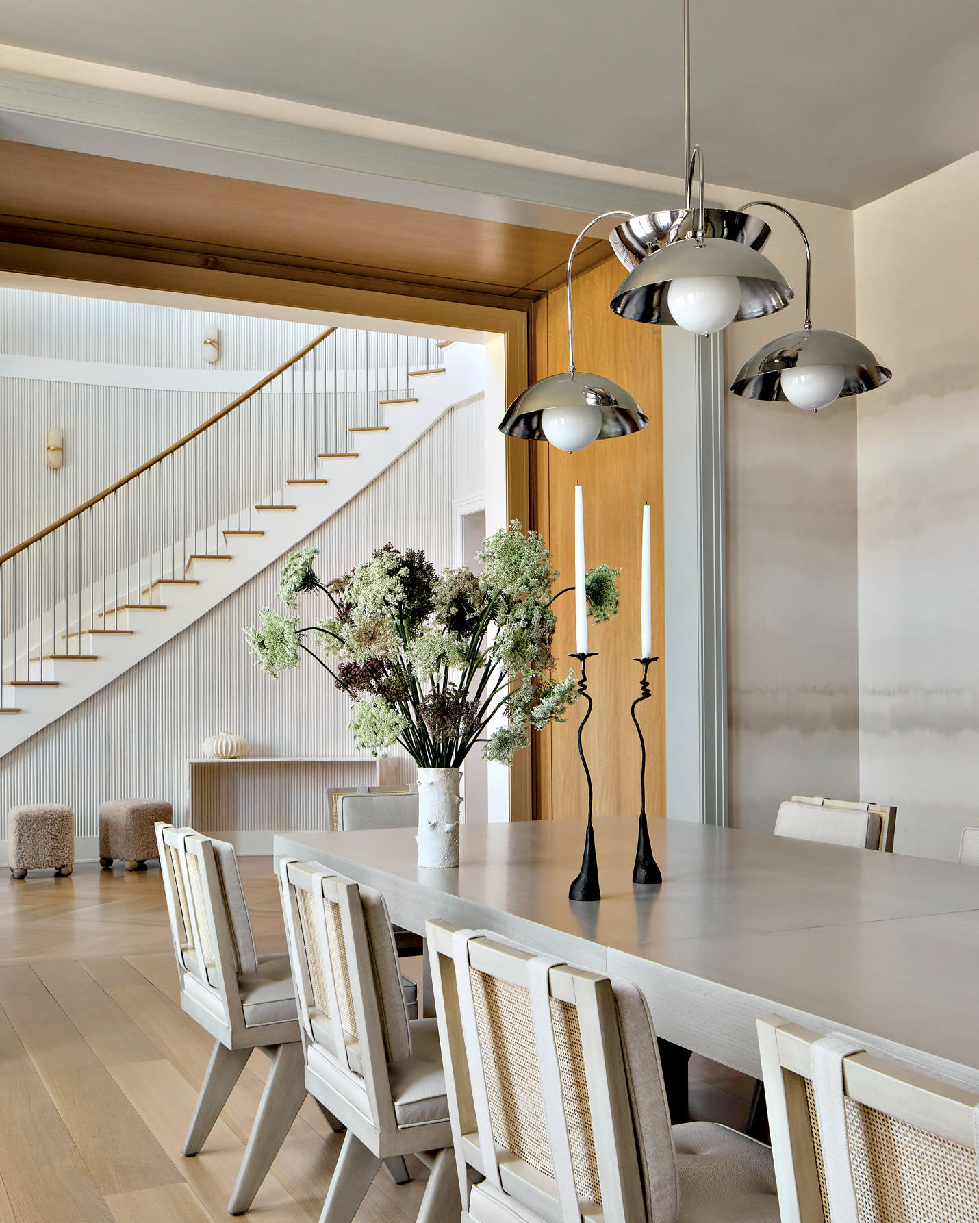 contemporary dining room in white neutrals