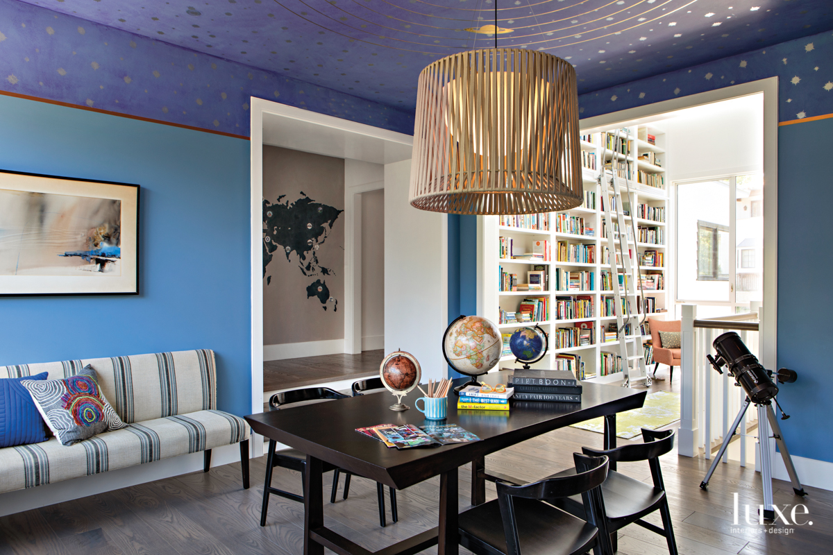 contemporary sitting area study room blue