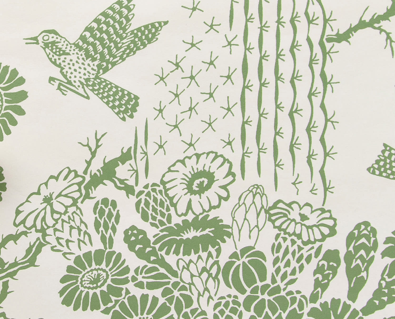 wallcovering featuring a white background with green birds and flowers