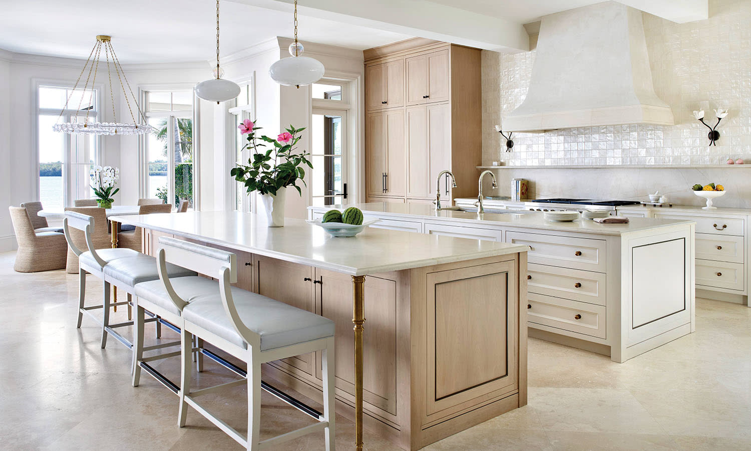 contemporary kitchen with white zellige tile backsplash 
