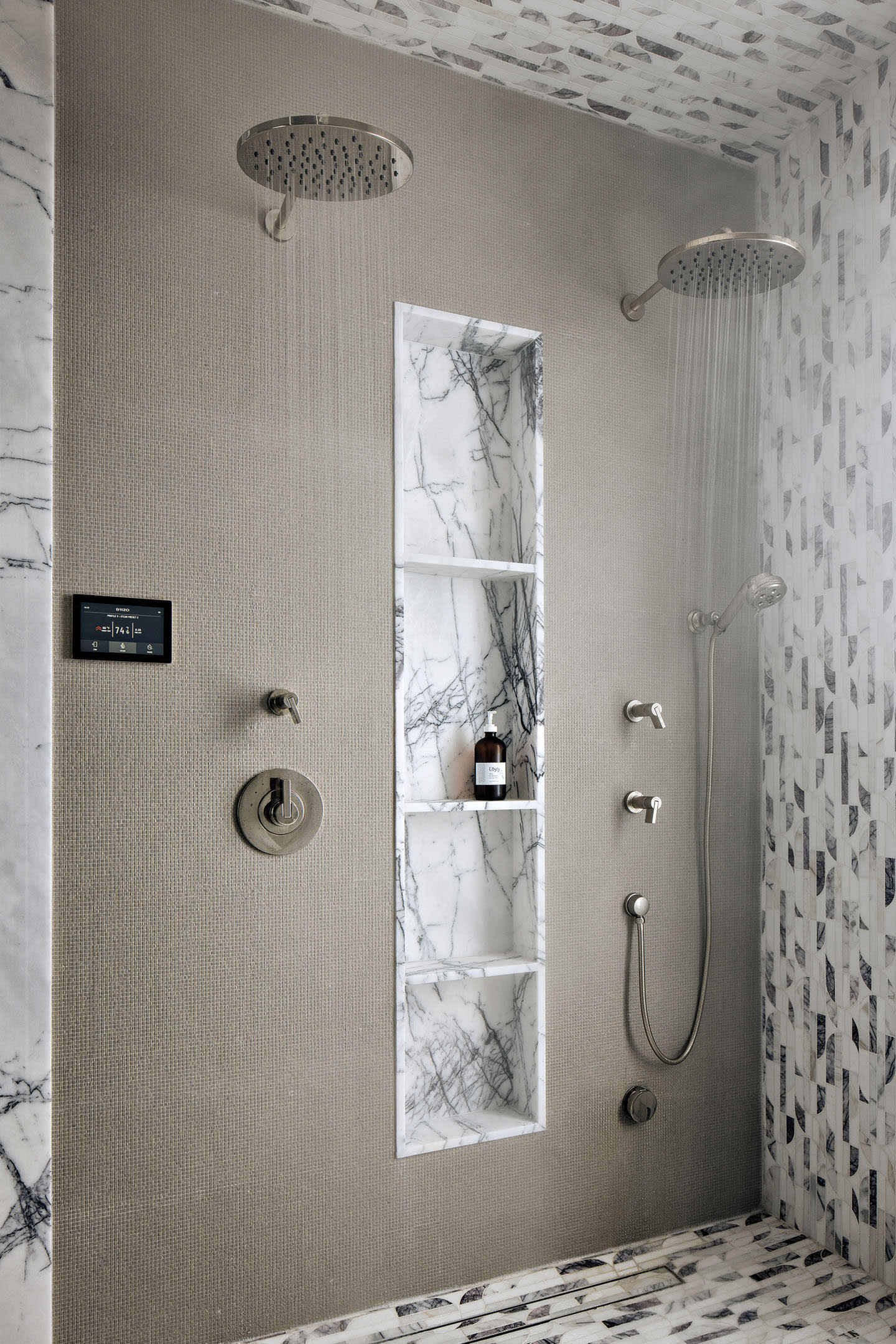 grey and taupe luxury shower