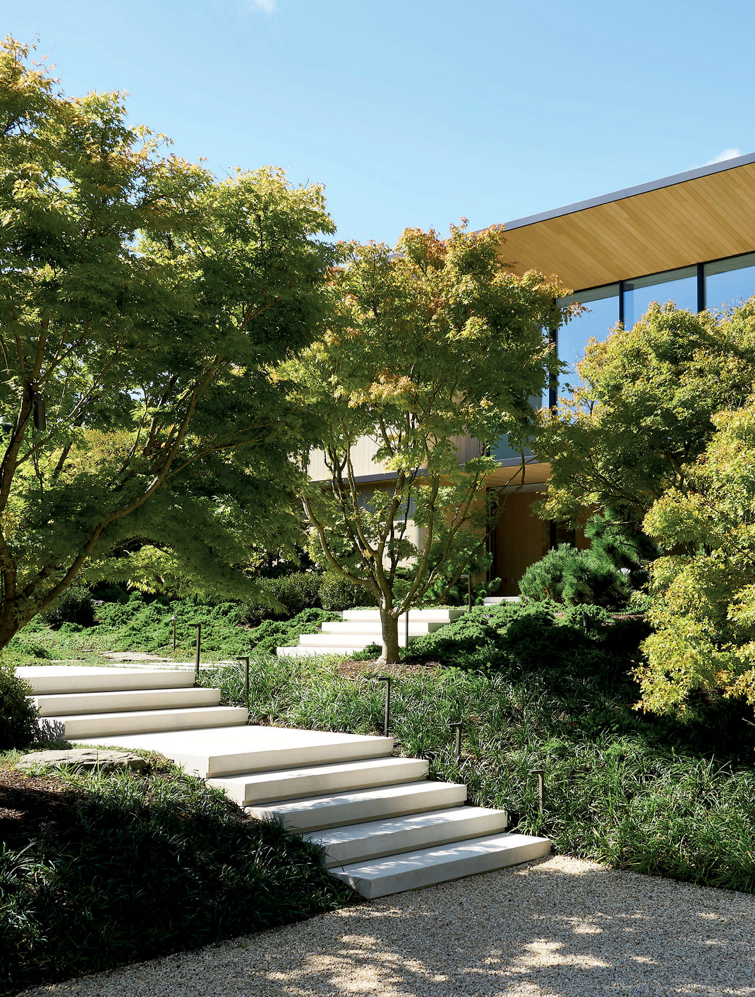 outdoor stairway at a Modernist home in the Hamptons