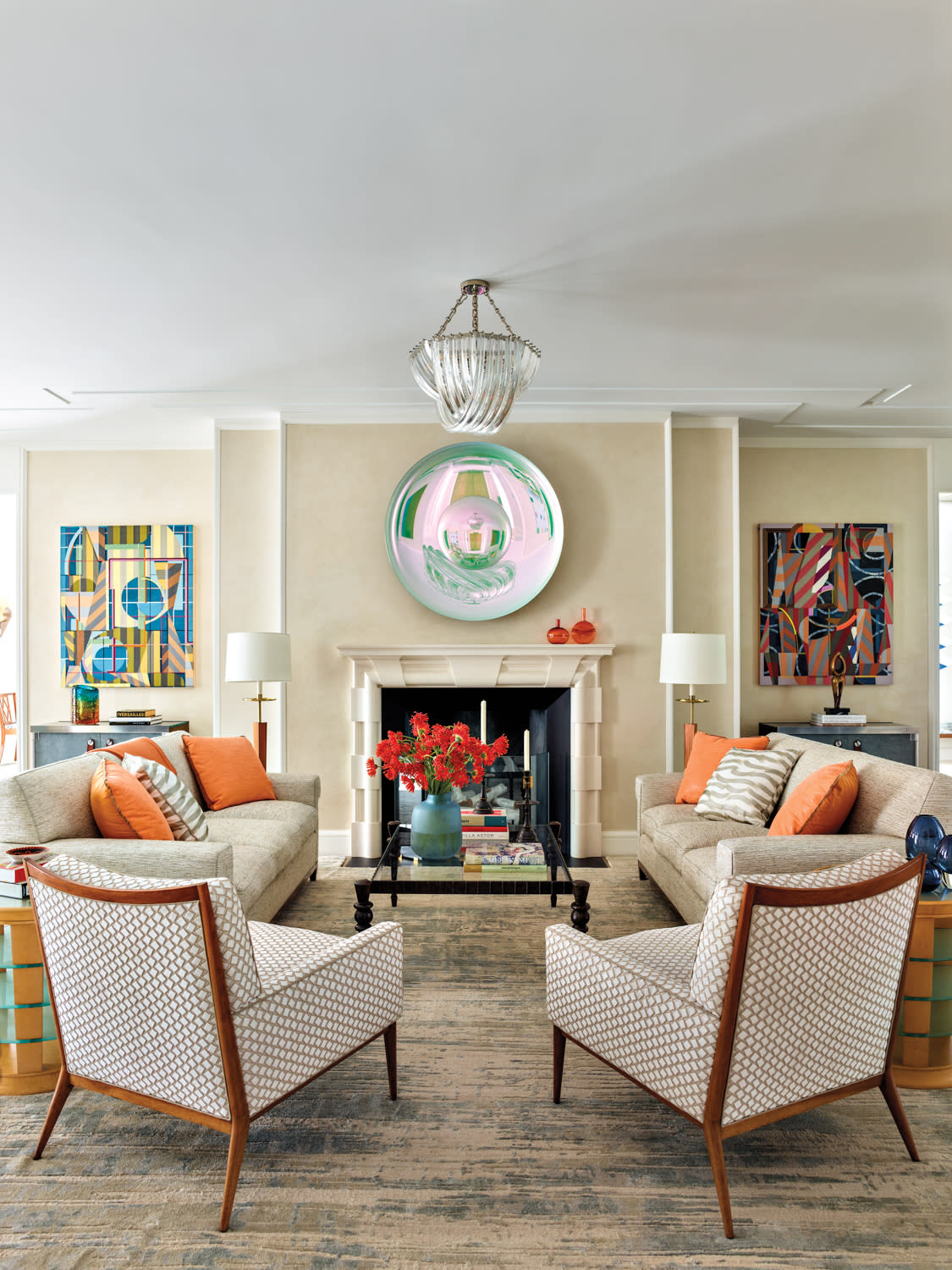 living room with vibrant artwork and cozy seating