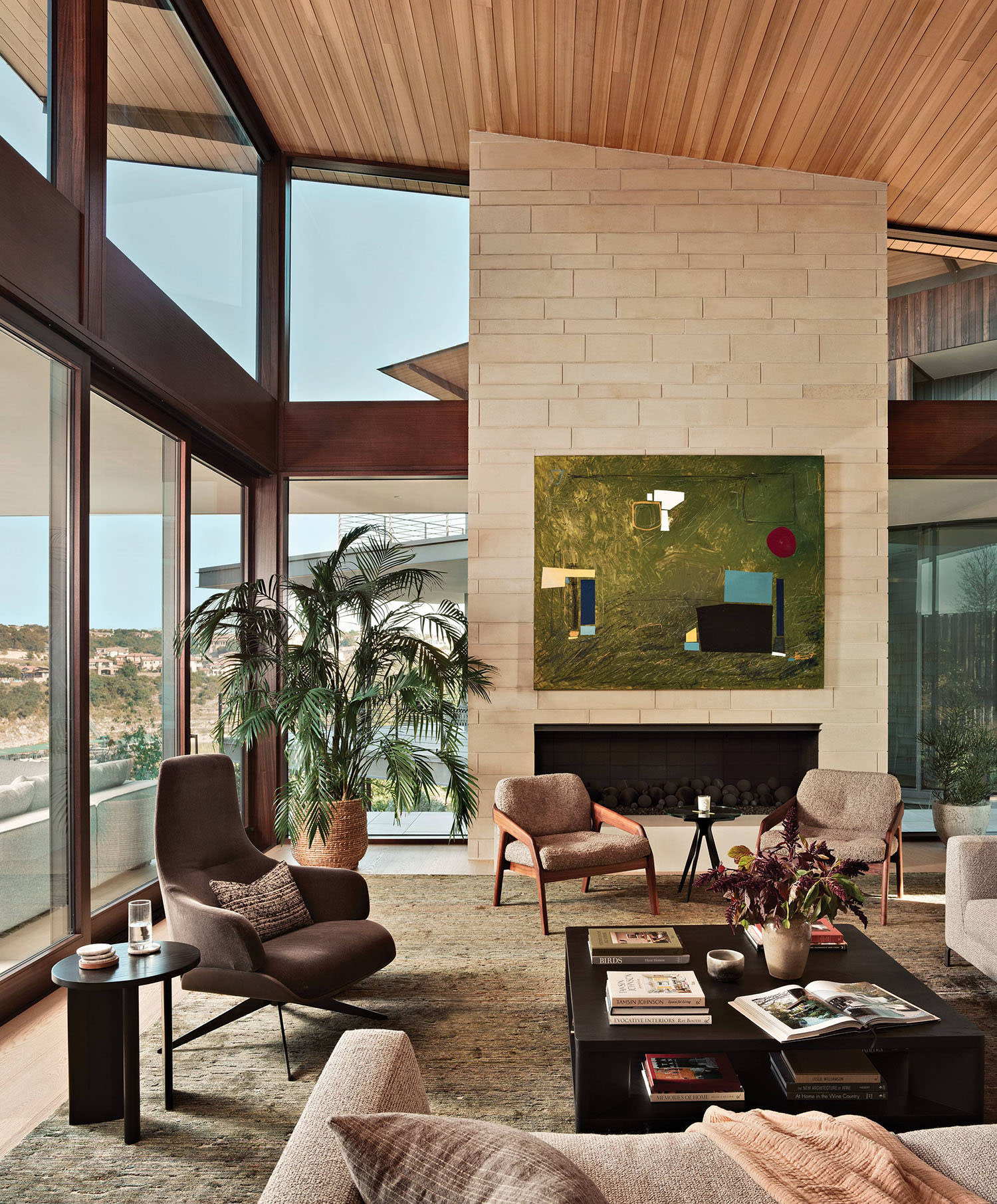 contemporary living room in a lakeside home
