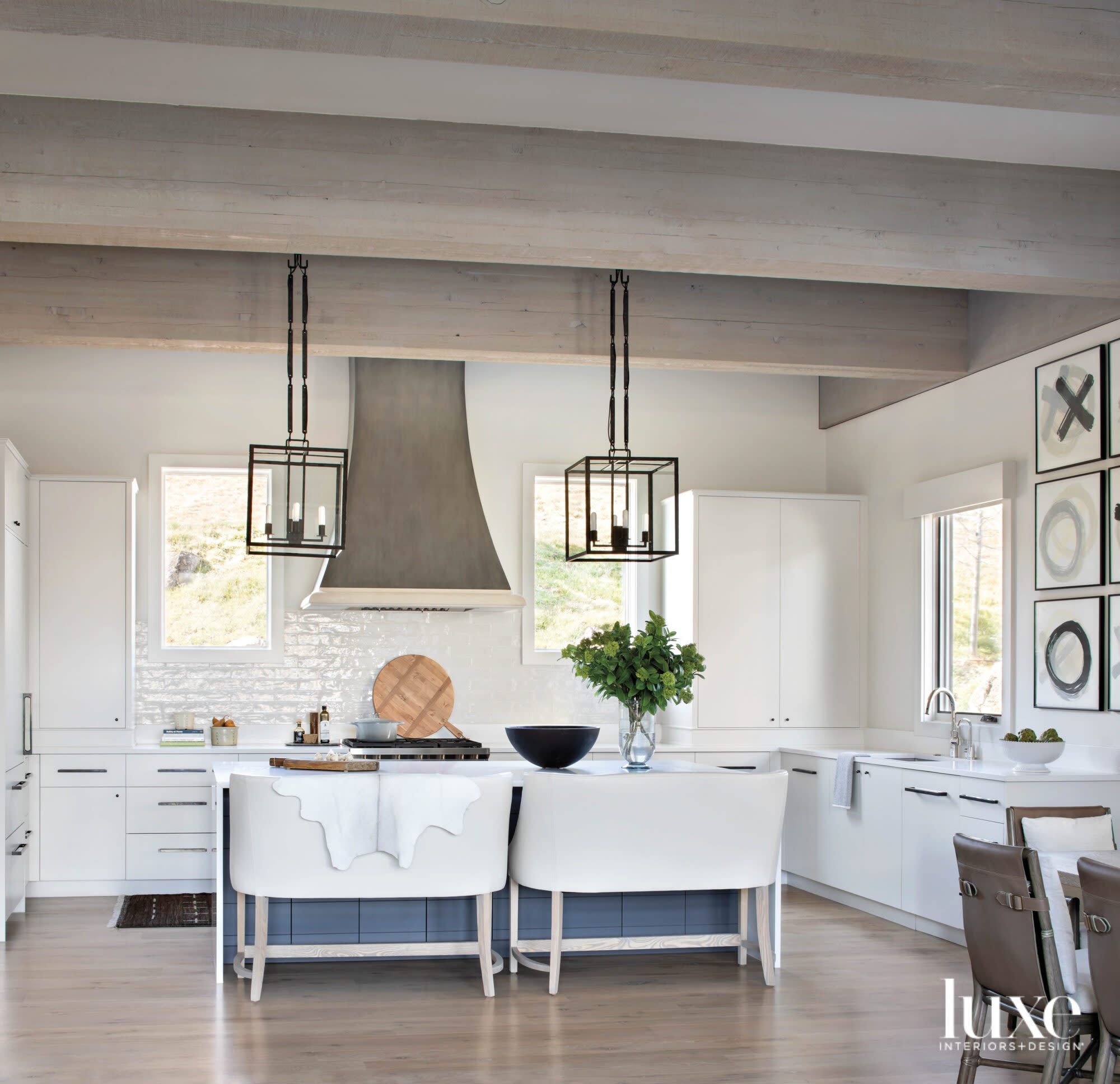 Kitchen with two long benches as seating