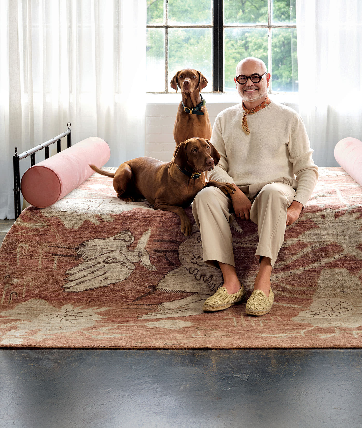 Designer Bradley Odom, and his dogs Stella Bates and Grayton Rhodes