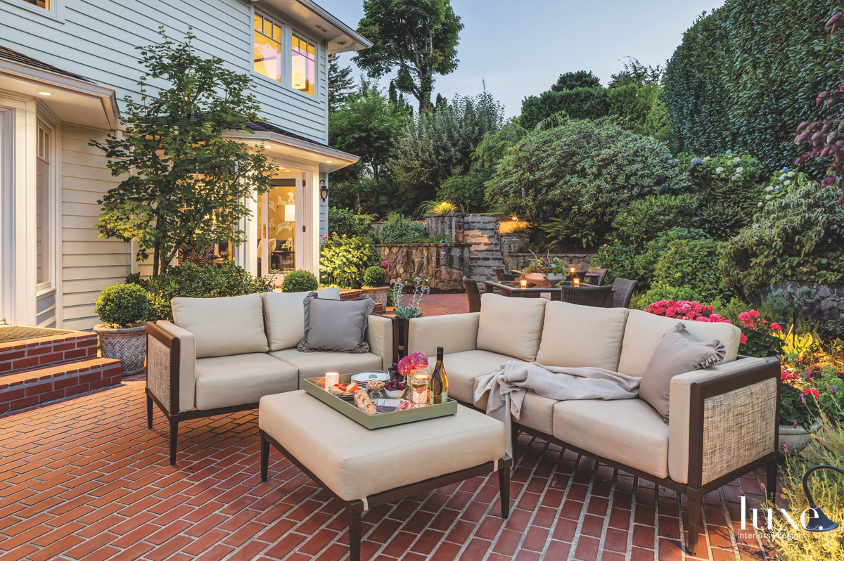 traditional outdoor sitting area neutral couch