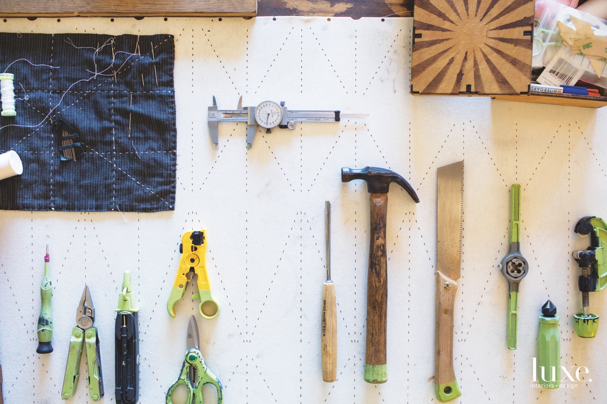 Shown here are some of the tools he uses to make his products.