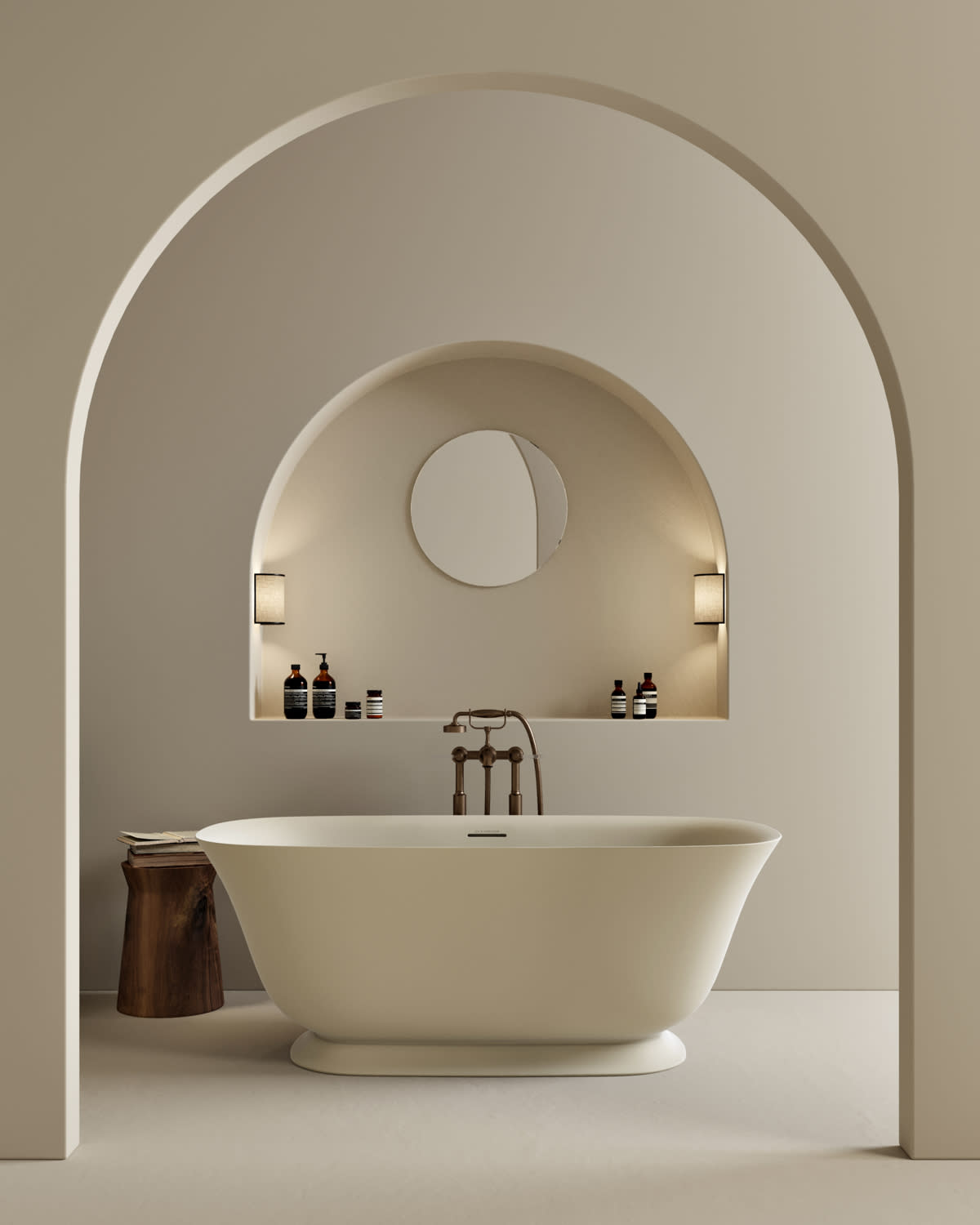 teacup-shape-inspired bathtub with flared edges