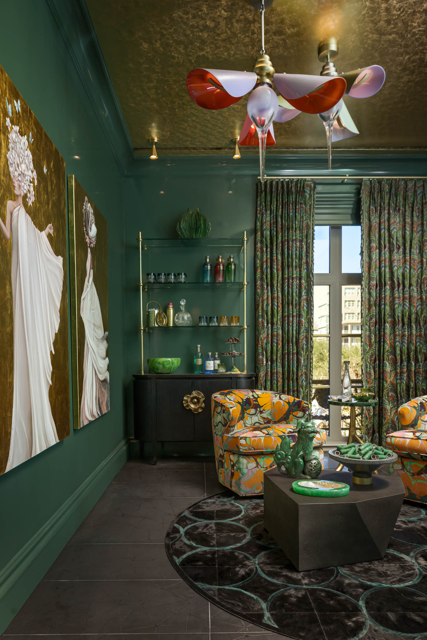 emerald green lounge area for Kips Bay Dallas