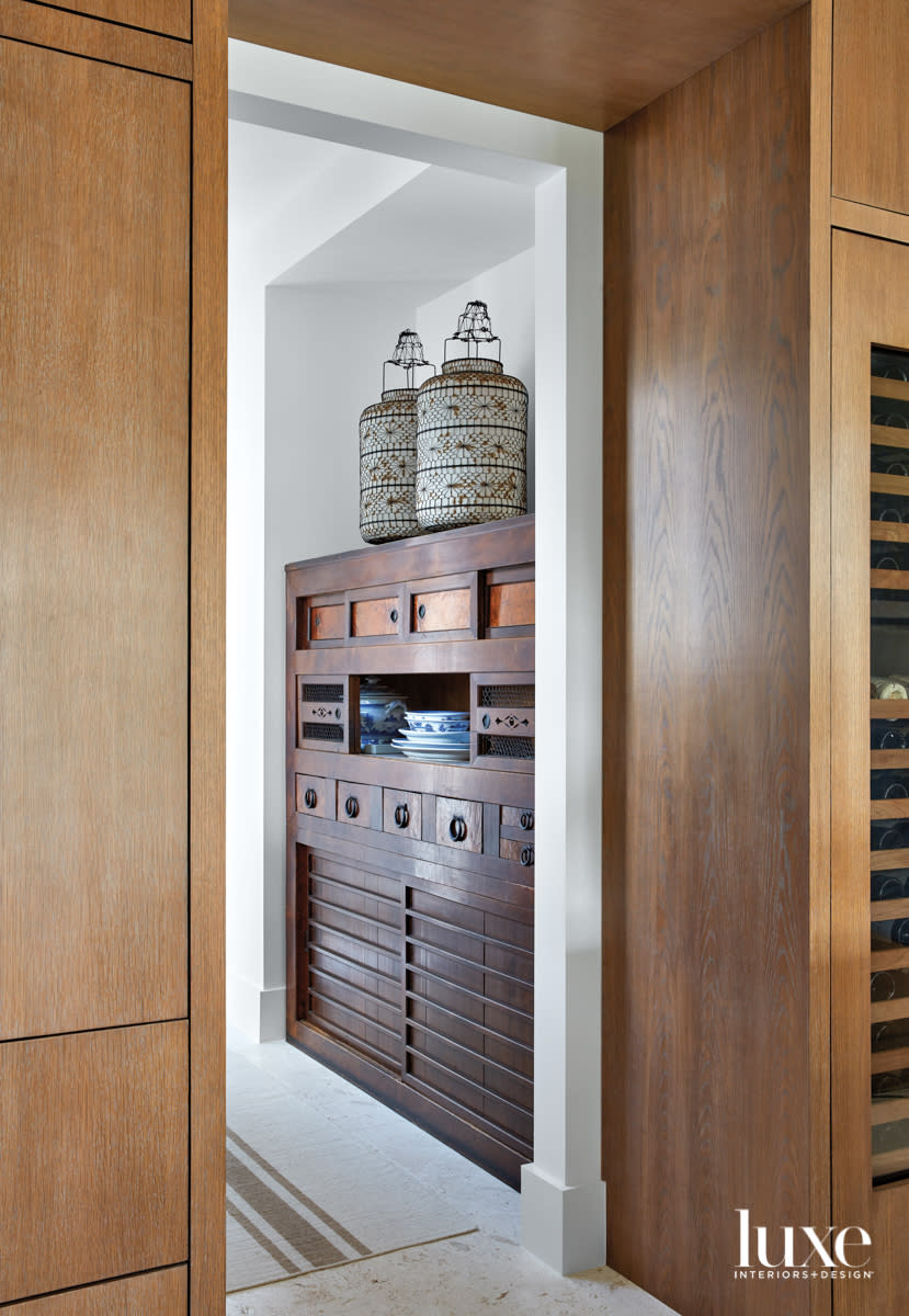 mudroom with japanese tansu chest