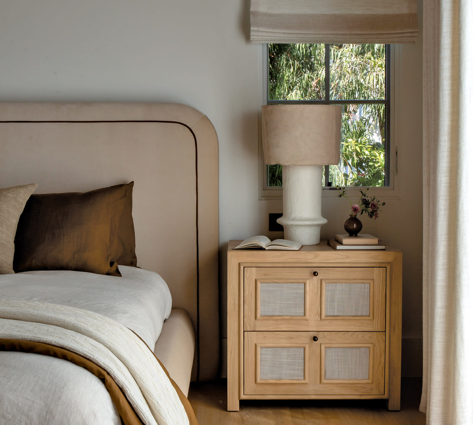 organic modern bedroom with warm neutrals