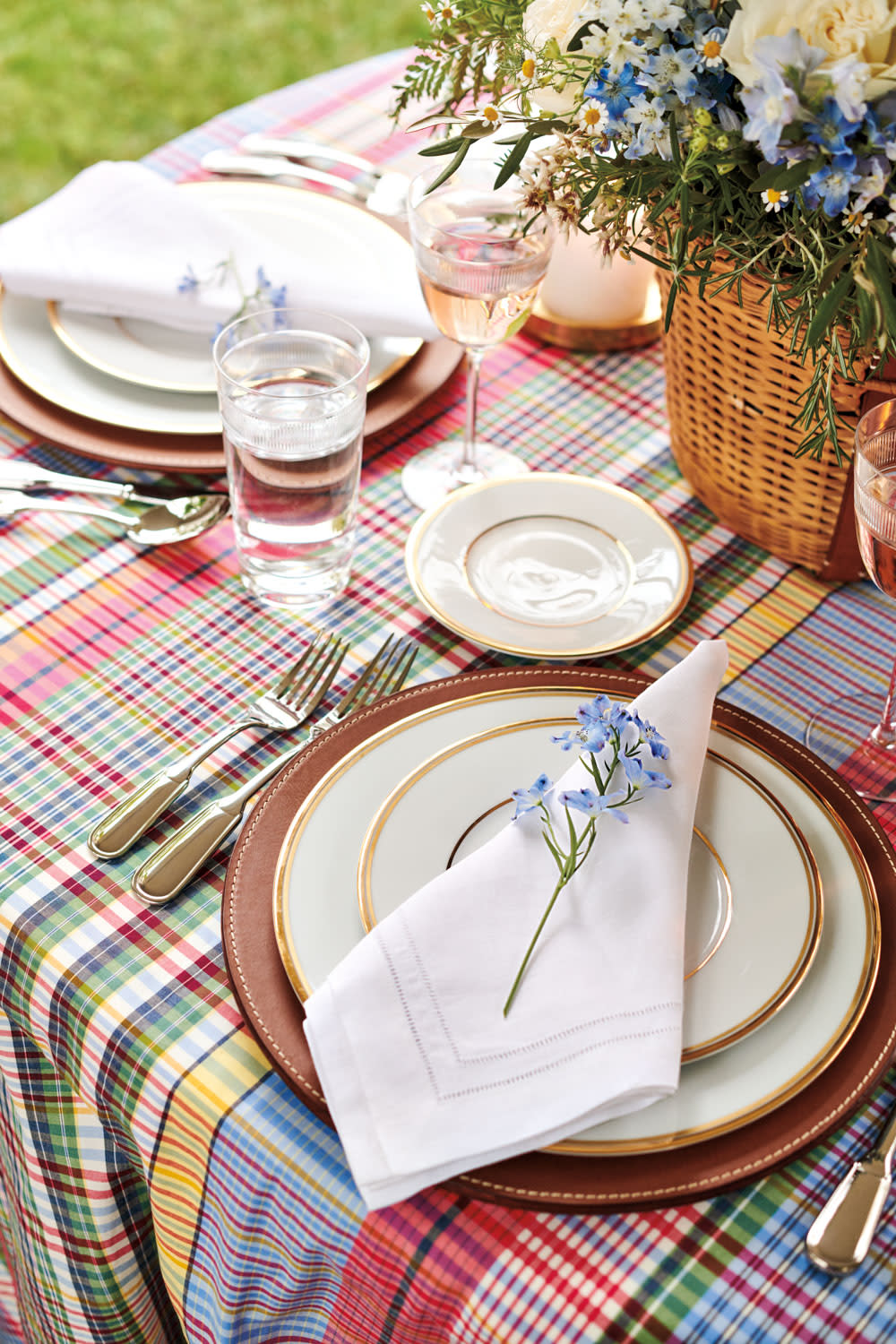 colorful plaid tablescape