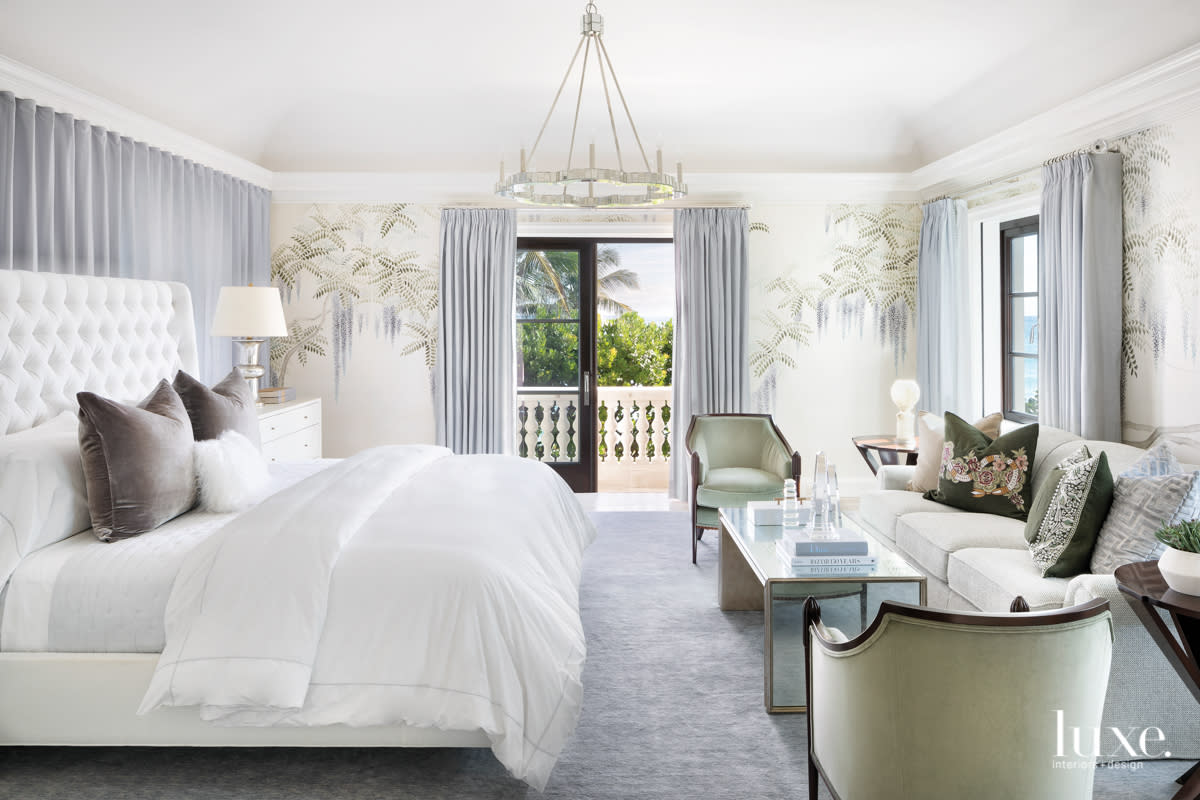 white guest bedroom with gray accents
