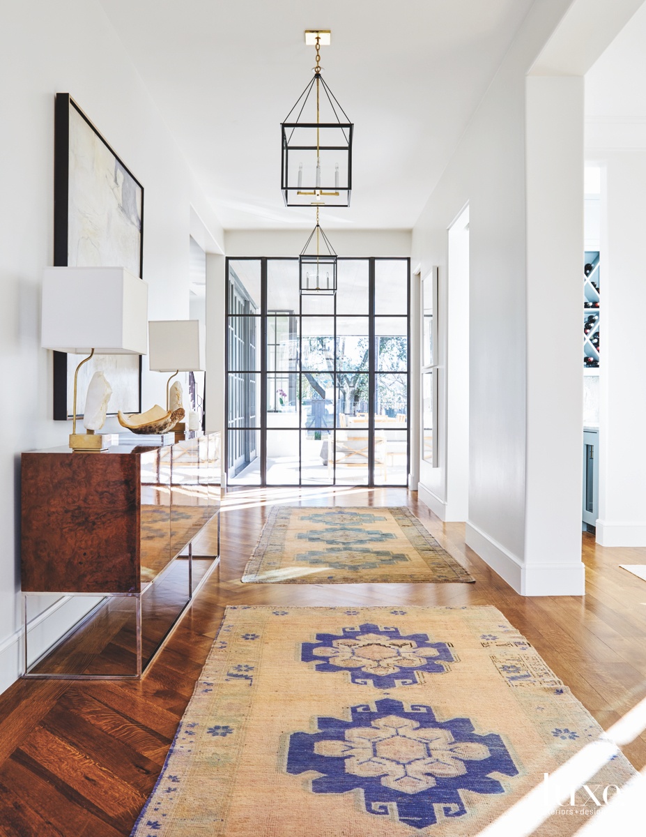 transitional glass-paneled window hanging lanterns