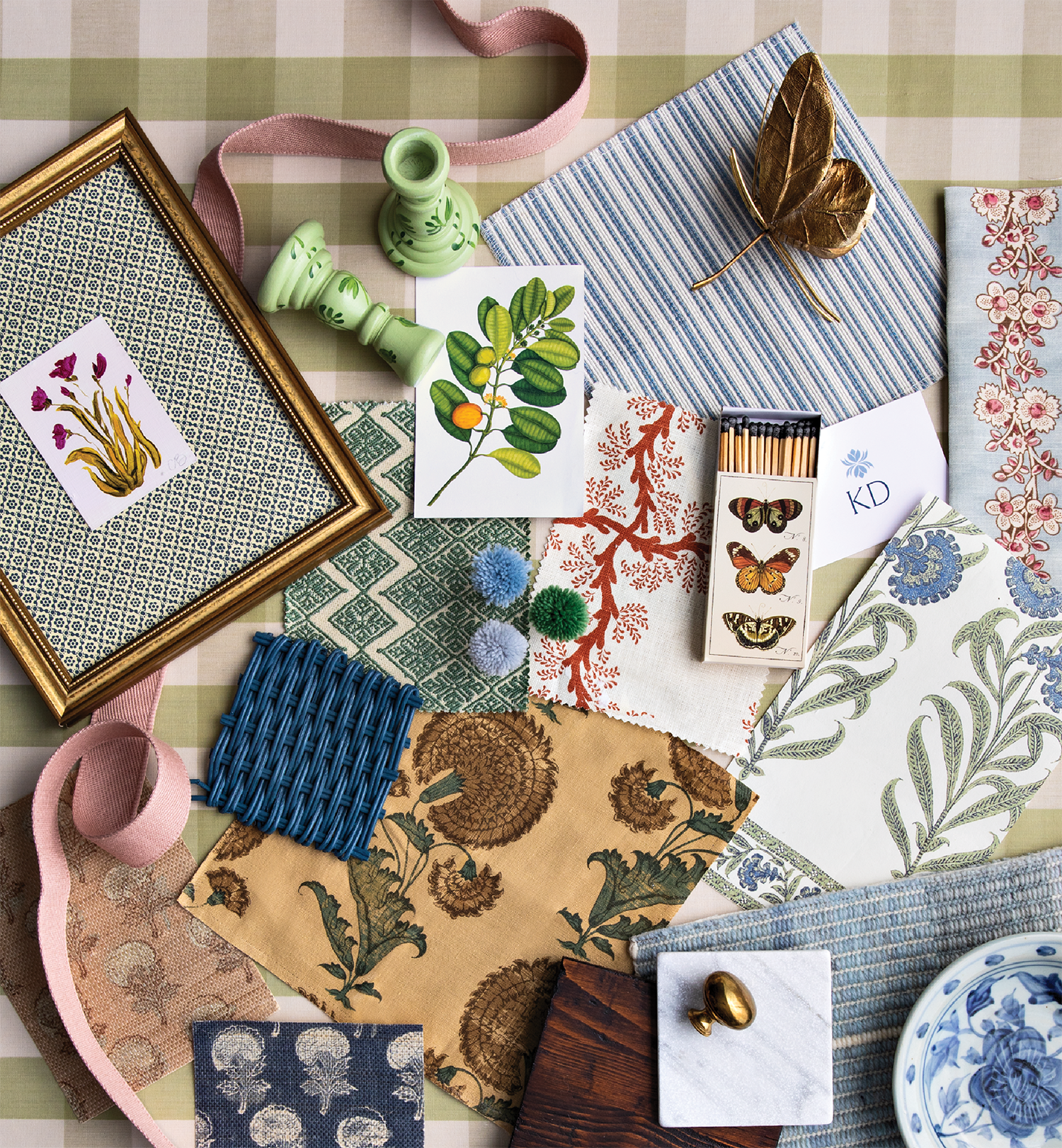 blue, green and pink interior design mood board