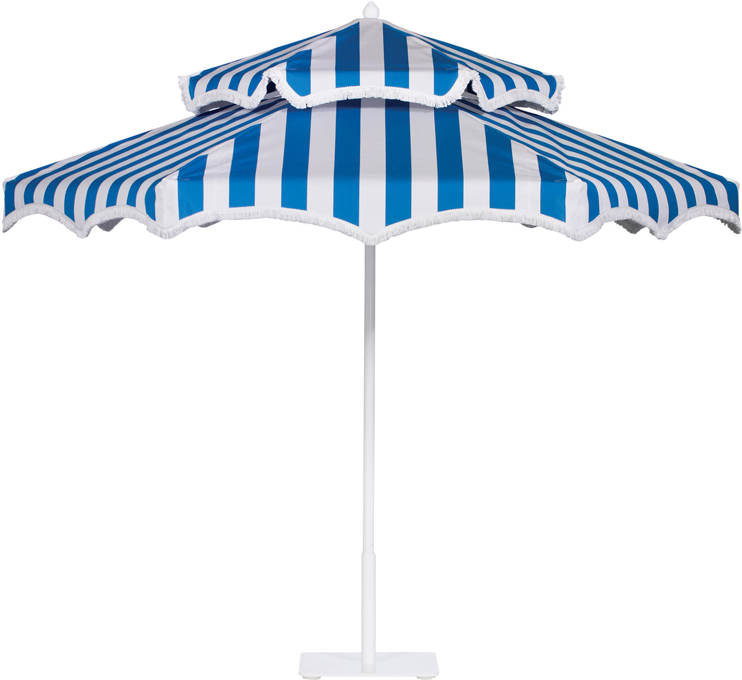blue and white striped patio umbrella