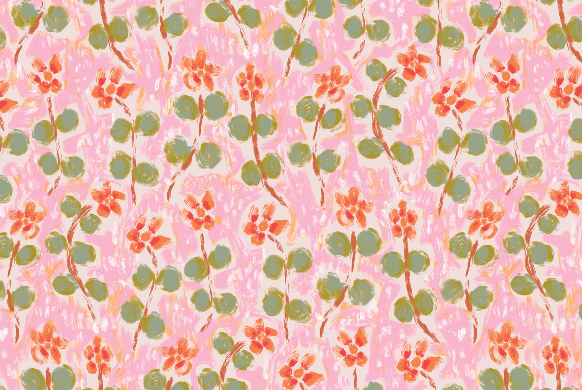 pink and green floral wallpaper